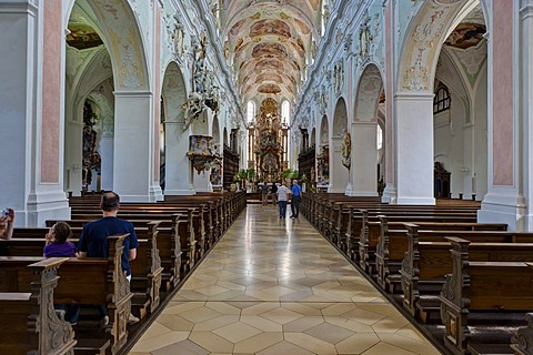 Interior view, monastery church of St. Georg, Kloster Ochsenhausen Monastery, Ochsenhausen, Biberach district, Upper Swabia, Baden-Wuerttemberg, Germany, Europe