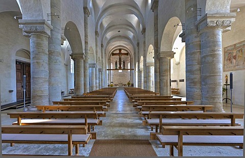 Interior view, St. Michael's basilica, 1180, late Romanesque tufa stone building, Altenstadt, Upper Bavaria, Bavaria, Germany, Europe, PublicGround