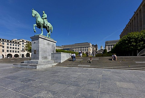 Equestrian statue of Albert, Place Royal, Place de l'Albertine at back, Brussels, Belgium, Benelux, Europe