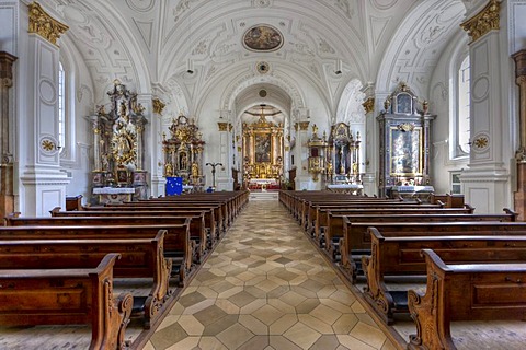 Interior view, parish church Mariae Himmelfahrt, church of the Assumption, Weilheim, Upper Bavaria, Bavaria, Germany, Europe