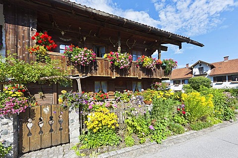 Old farm house with flowers, Bernried am Starnberger See, Upper Bavaria, Bavaria, Germany, Europe, PublicGround