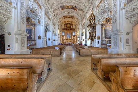 Benediktbeuern Abbey, a former Benedictine abbey, today a monastery of the Salesians of Don Bosco in Benediktbeuern, diocese of Augsburg, Benediktbeuern, Upper Bavaria, Bavaria, Germany, Europe