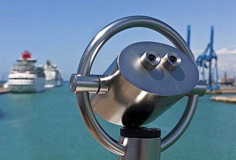 View towards cruise ships in the port of Civitavecchia, Rome, Italy, Europe