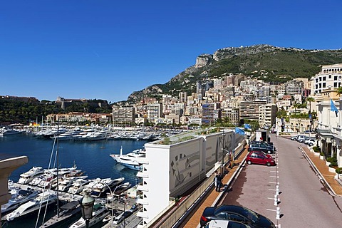 View from Ave de Ostende towards the port and Monte Carlo, Principality of Monaco, Europe, PublicGround