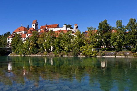 The monastery of St. Mang, a former Benedictine monastery in the diocese of Augsburg, Lech river, Fuessen, East Allgaeu, Swabia, Bavaria, Germany, Europe, OeffentlicherGrund