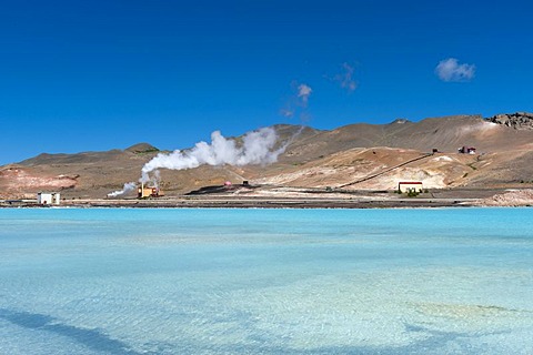 Rising steam, geothermal area, energy generation, at lake MËvatn, northern Iceland, Europe