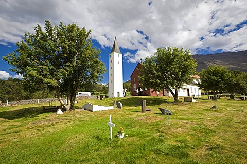 Holar, former seat of a bishop with cathedral, Skagafjoerdur bay, northern Iceland, Iceland, Europe