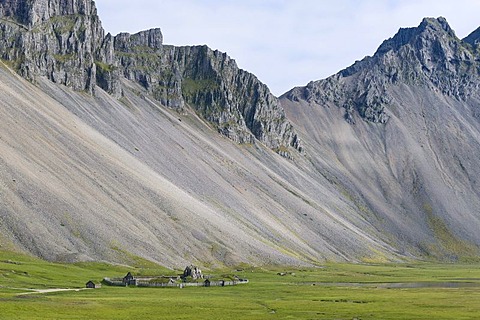 Replica of a Viking village near Hoefn, East Iceland, Iceland, Europe