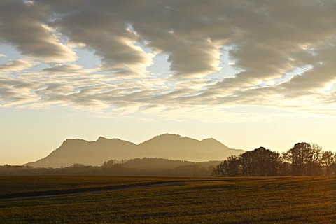 View of Hochriss mountain in the evening, Chiemgau, Upper Bavaria, Germany, Europe