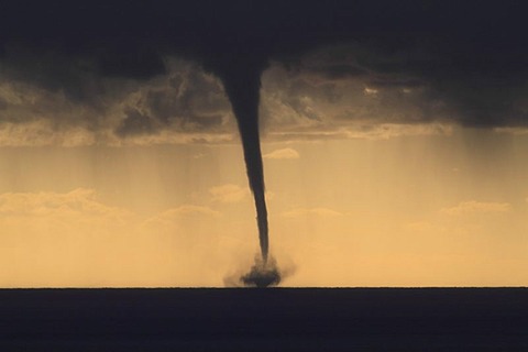 Tornado, waterspout, overlooking the Mediterranean Sea, off the coast of the Cote d'Azur, France, Europe