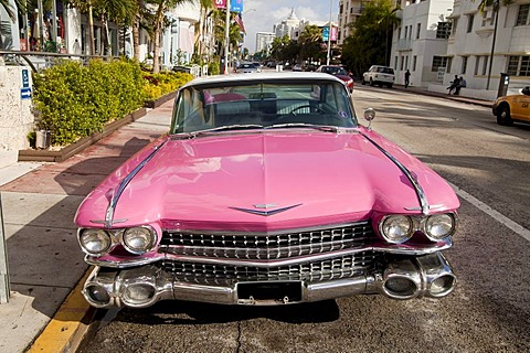 Pink Cadillac in the Art Deco district of South Beach, Miami, Florida, USA