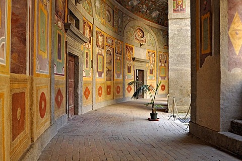 Arcade of the inner courtyard, palazzo in Fortezza, palace, Villa Farnese, Caprarola, Latium region, Italy, Europe