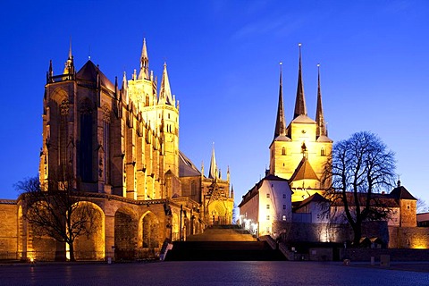 Mariendom, Erfurt Cathedral or St Mary's Cathedral and Severikirche church, Erfurt, Thuringia, Germany, Europe, PublicGround