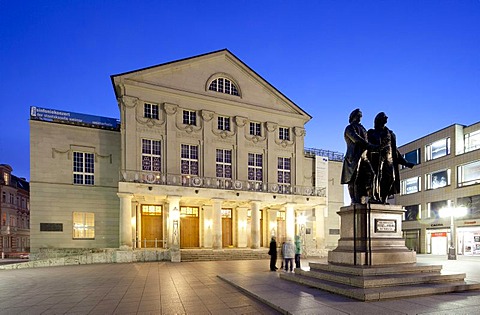 German National Theatre, Goethe Schiller Monument, Weimar, Thuringia, Germany, Europe, PublicGround