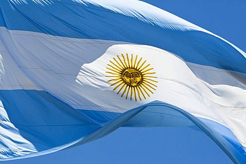 Argentine flag waving at the presidential palace in Buenos Aires, Argentina, South America