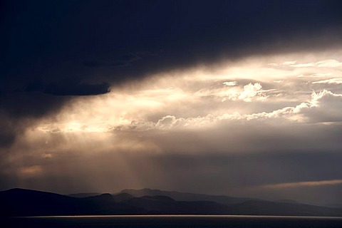 Thundercloud over Lake Titicaca in the blue hour, Copacabana, Bolivia, South America