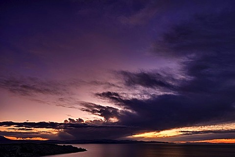 Thundercloud over Lake Titicaca in the blue hour, Copacabana, Bolivia, South America