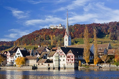 Autumn at the Rhine with castle and church, Stein am Rhein, Switzerland, Europe, PublicGround