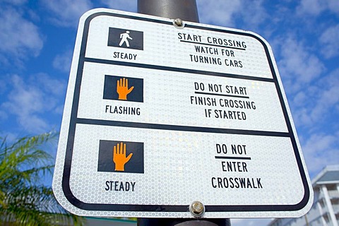 Sign at pedestrian traffic lights, Florida, United States, USA