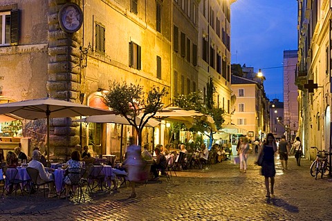 Via dei Baullari looking towards Campo de' Fiori at dusk, Rome, Italy, Europe