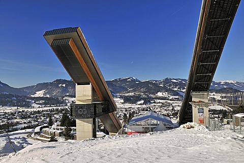 HS106 Normal Hill and HS137 Large Hill ski jumps, Schattenbergschanze ski jumping hill, Erdinger Arena, Oberstdorf, Upper Allgaeu, Bavaria, Germany, Europe, PublicGround