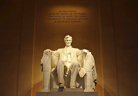 Statue of Abraham Lincoln by Daniel Chester French, inscription, Lincoln Memorial, Washington DC, District of Columbia, USA, PublicGround