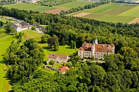 Aerial view, Schloss Freiberg castle, Gleisdorf, Austria, Europe