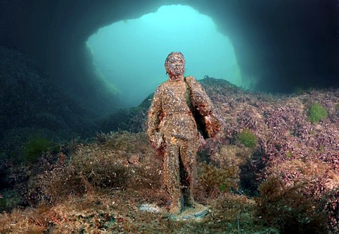 Underwater museum "Reddening leaders", Vladimir Ilyich Ulyanov Lenin, sculpture, Cape Tarhankut, Tarhan Qut, Crimea, Ukraine, Eastern Europe