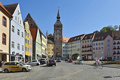 Main square with Schmalzturm tower, Landsberg am Lech, Bavaria, Germany, Europe