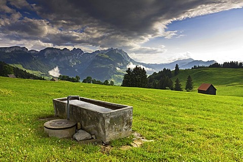 Well below Mt Faehnerenspitz, 1505m, facing the Alpstein massif, changing weather, Appenzell Innerrhoden or Inner Rhodes, Switzerland, Europe, PublicGround