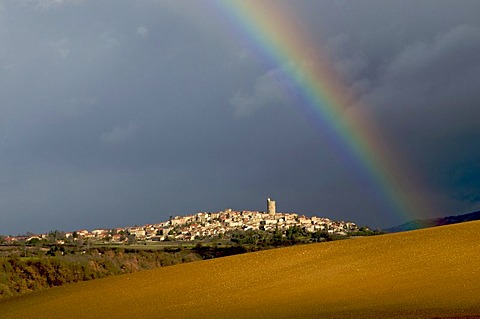 Rainbow, village of Montpeyroux, Puy de Dome, Auvergne, France, Europe