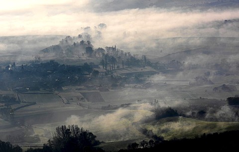 Misty landscape, Limagne, Auvergne, France, Europe