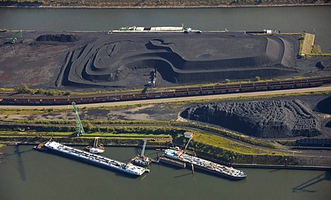 Aerial view, port of Duisburg, Duisport, container port, coal dock, Ruhr river, Rhine, Ruhrort quarter, Duisburg, Ruhr Area, North Rhine-Westphalia, Germany, Europe