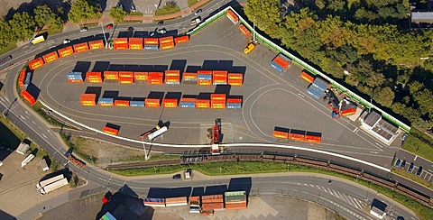 Aerial view, container storage area, port of Duisburg, Duisport, container port, coal dock, Ruhr river, Rhine, Ruhrort quarter, Duisburg, Ruhr Area, North Rhine-Westphalia, Germany, Europe