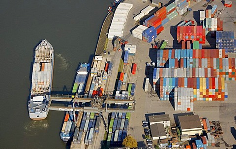 Aerial view, port of Duisburg, Duisport, container port, coal dock, Ruhr river, Rhine, Ruhrort quarter, Duisburg, Ruhr Area, North Rhine-Westphalia, Germany, Europe