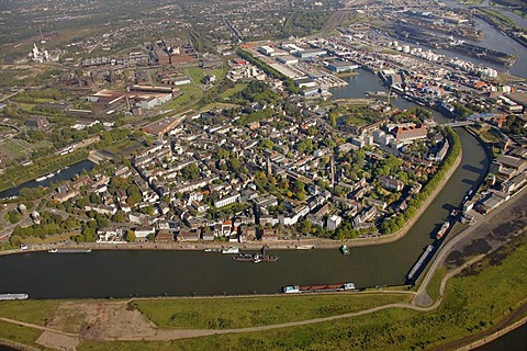 Aerial view, port of Duisburg, Duisport, container port, coal dock, Ruhr river, Rhine, Ruhrort quarter, Duisburg, Ruhr Area, North Rhine-Westphalia, Germany, Europe