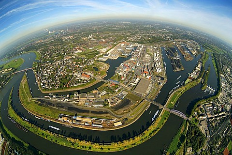 Aerial view, port of Duisburg, Duisport, container port, coal dock, Ruhr river, Rhine, Ruhrort quarter, Duisburg, Ruhr Area, North Rhine-Westphalia, Germany, Europe