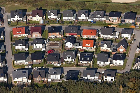 Aerial view, detached houses, one-family houses, Erikastrasse construction area, Hamm, Ruhr Area, North Rhine-Westphalia, Germany, Europe