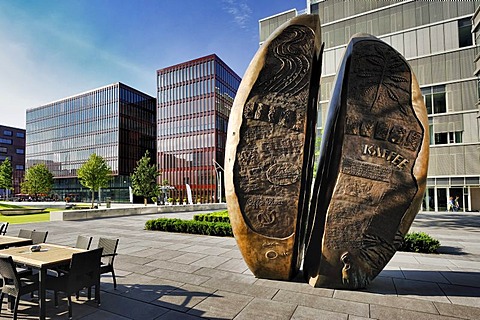 Sculpture of a coffee bean at the International Coffee Plaza in the Hafencity district, Hamburg, Germany, Europe