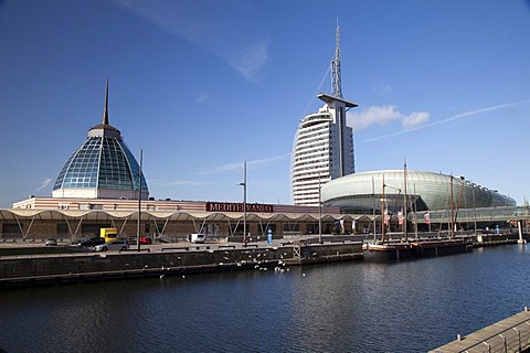 Klimahaus building, Mediterraneo shopping mall, Conference Center, Sail City, Havenwelten, Bremerhaven, Weser River, Lower Saxony, Germany, Europe, PublicGround