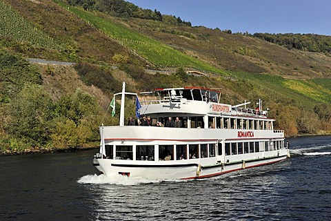 Romantica pleasure boat, built in 1977, commissioning in 1992, traveling between Bernkastel-Kues and Traben-Trarbach, Moselle River, Rhineland-Palatinate, Germany, Europe