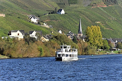 Europa pleasure boat, built in 1986, near Uerzig, Moselle River, Rhineland-Palatinate, Germany, Europe