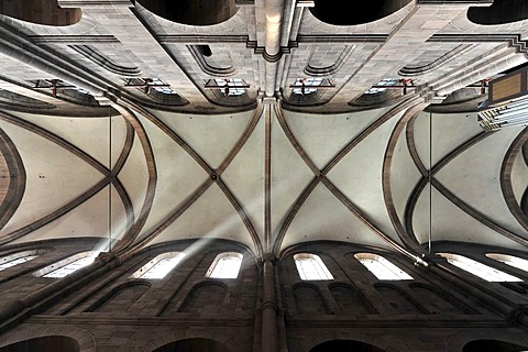 Ceiling vault in the center nave, Worms Cathedral, Cathedral of St Peter, built between 1130 and 1181, Worms, Rhineland-Palatinate, Germany, Europe