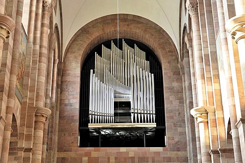 Main organ, Speyer Cathedral, a Unesco World Heritage site, laying of the first stone around 1030, Speyer, Rhineland-Palatinate, Germany, Europe