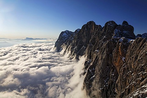 Hoher Dachstein mountain, view from the summit station of the cableway on Hunerkogel mountain, Dachstein Mountains, Ramsau, Styria, Austria, Europe