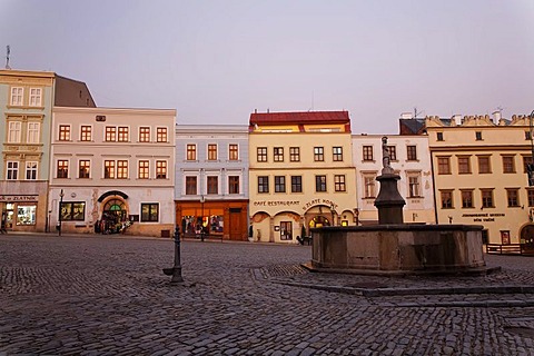 Row of houses in Masaryk Square in the historic town of Znojmo, South Moravia, Moravia, Czech Republic, Europe