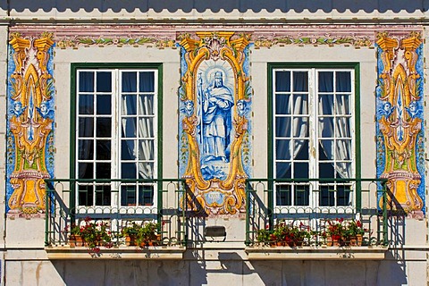 Azulejos, Cascais Town Hall, Lisbon Coast, Portugal, Europe