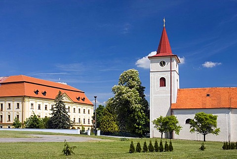 Chateau and St. Luke in Mysliborice, Trebic district, Vysocina region, Czech Republic, Europe