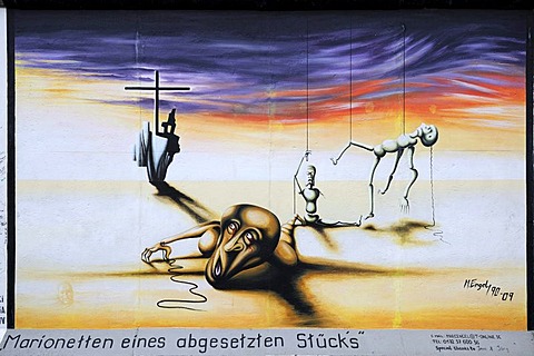 Marionetten eines abgesetzten Stuecks, Puppets of a cancelled play, by Marc Engel, painting on the Berlin Wall, East Side Gallery, Berlin, Germany, Europe