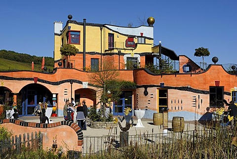 "Im Weinparadies", a Hundertwasser house, Hirn vineyard estate, a project initiated by Friedensreich Hundertwasser and completed by his assistant architect Heinz M. Springmann after his death, a vineyard estate surrounded by vineyards, Untereisenheim, dis